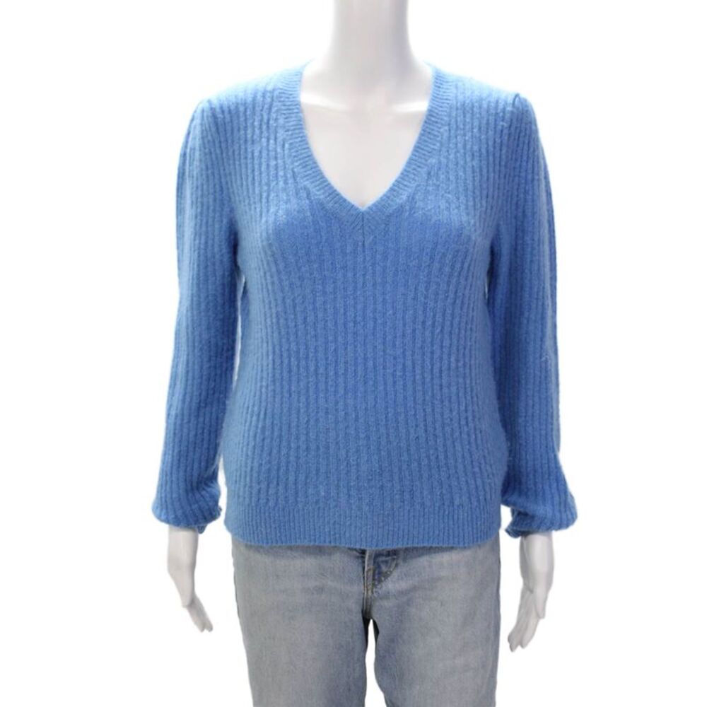 Outfit Of The Day Womens Long Sleeve V Neck Sweater Blue One Size